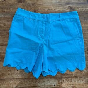 Talbots Medium Blue Cotton‎ Stretch 5" Scallop Hem Shorts Pockets Women's 6 NEW